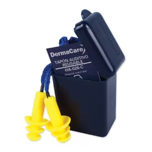 Tapón auditivo reusable con cordon y caja